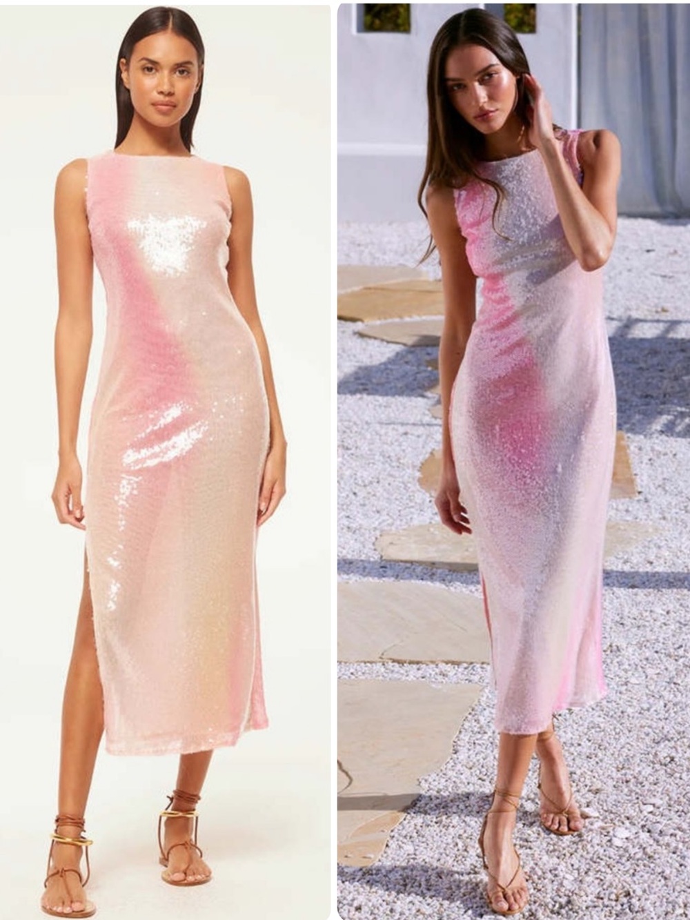 Misa Los Angeles Nakia Sequin Ombre Side-Slit Midi Dress NWT $498